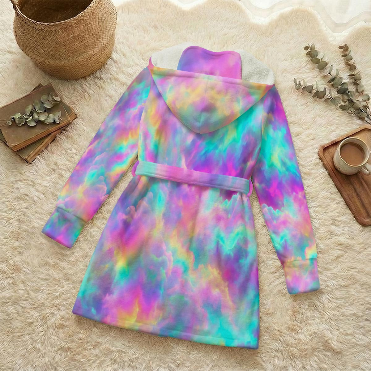 Unisex Flannel Hooded Robe With Eye Mask