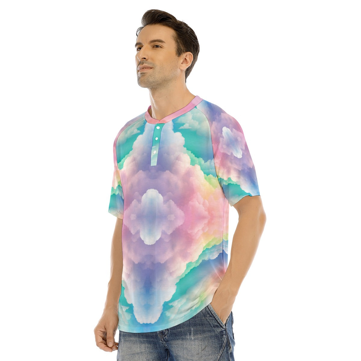 Men's Raglan Sleeve T-shirt With Button Closure