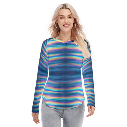 Women's Raglan Sleeves U-Shaped Hem Long Sleeves Blouse