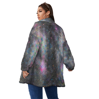 Unisex Borg-Fleece Stand-Up Collar Zip Coat — Plus Size - view 4