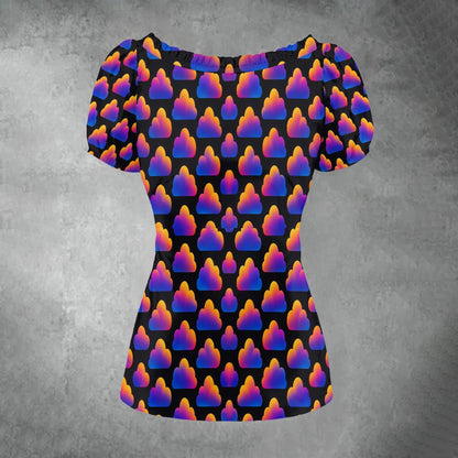 All-over print Women's Puff Sleeve Pleated Shirt