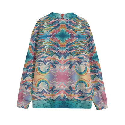 Unisex V-neck Knitted Fleece Cardigan With Button Closure