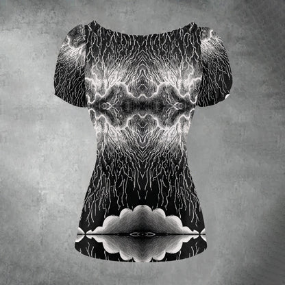 All-over print Women's Puff Sleeve Pleated Shirt