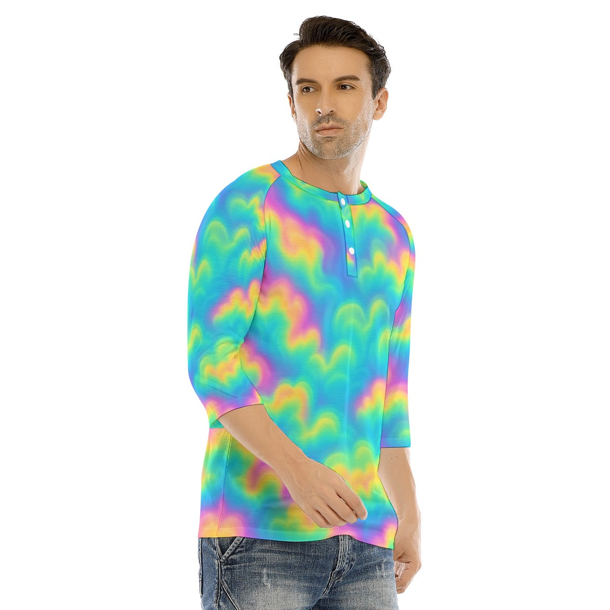 Men's Bracelet Sleeve T-shirt With Button Closure - view 2