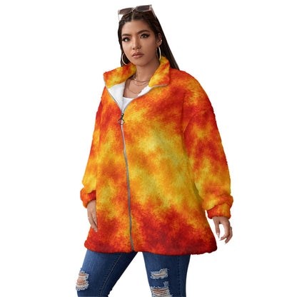 Unisex Borg-Fleece Stand-Up Collar Zip Coat — Plus Size - view 2