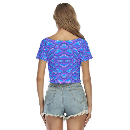 Women's Raglan Drawstring Front Crop Tee