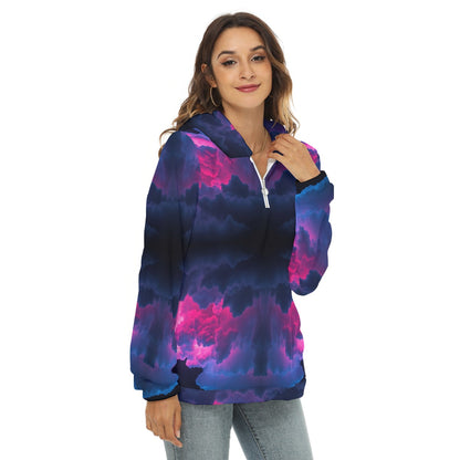 Women's Borg Fleece Hoodie With Half Zip