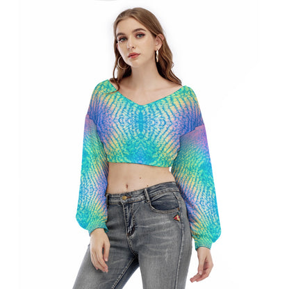 Women's V-neck Long Sleeve Cropped Sweatshirt