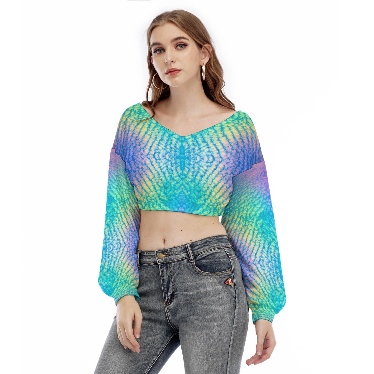 Women's V-neck Long Sleeve Cropped Sweatshirt