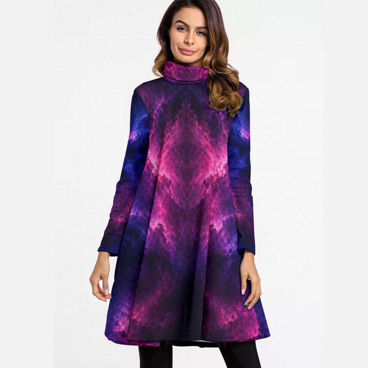 Women's High Neck Dress With Long Sleeve