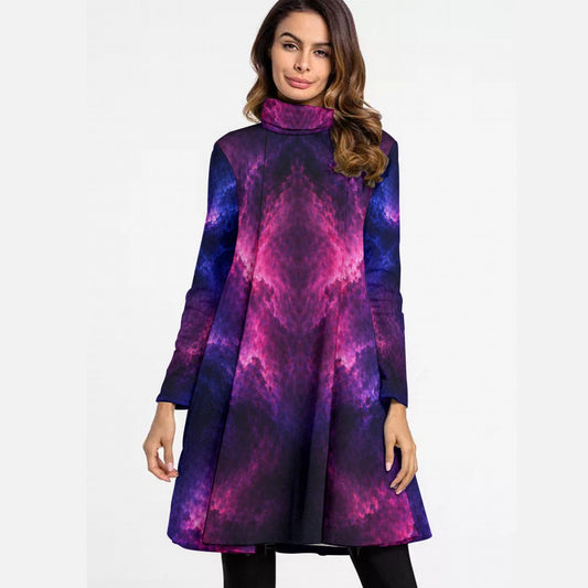 Women's High Neck Dress With Long Sleeve