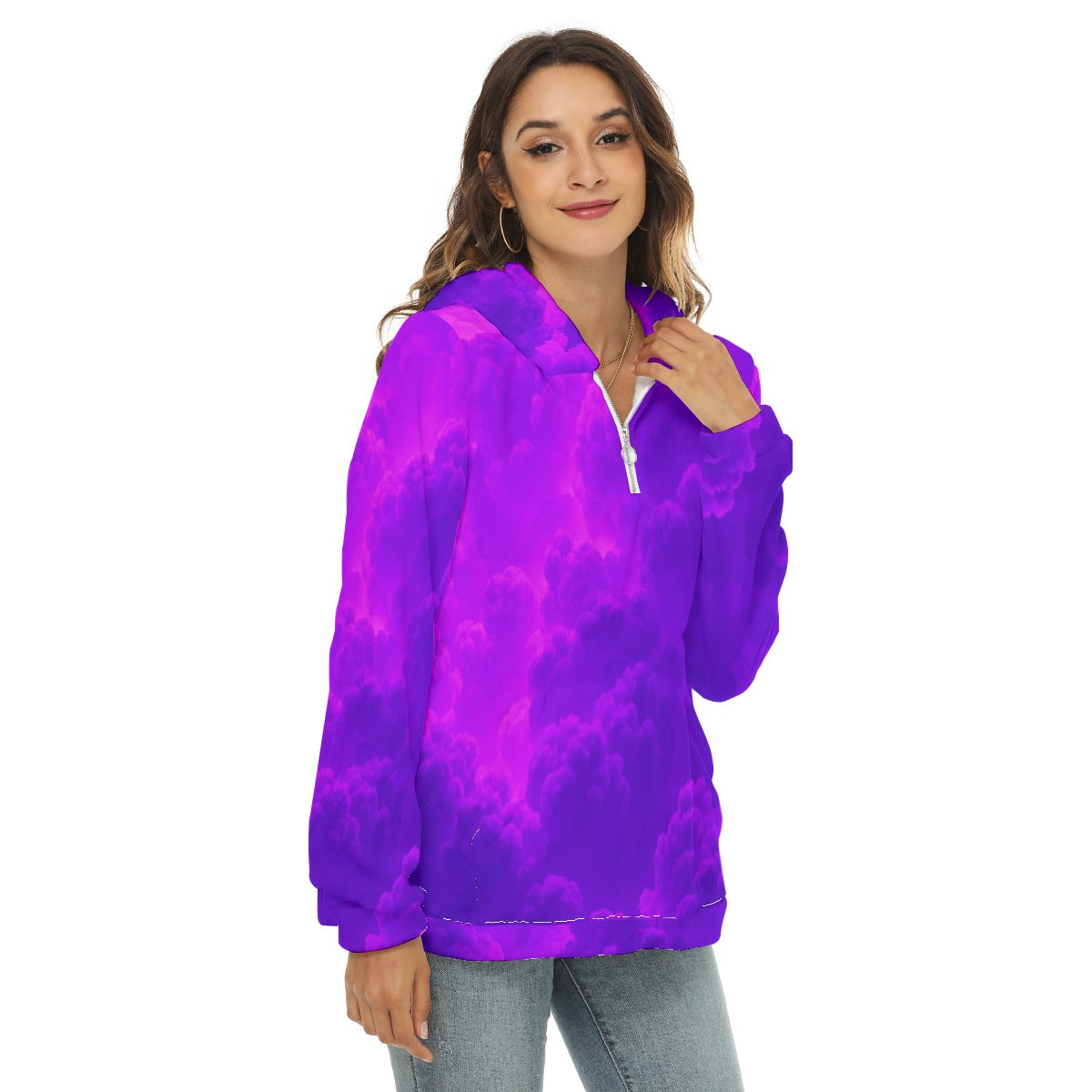 Women's Borg Fleece Hoodie With Half Zip