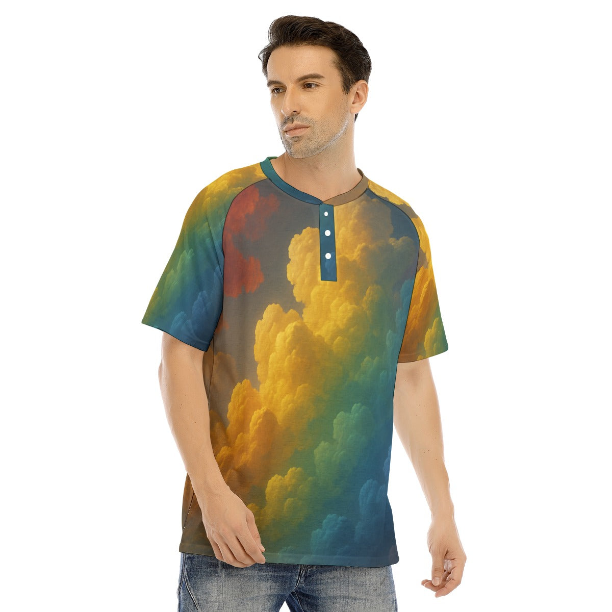 Men's Raglan Sleeve T-shirt With Button Closure