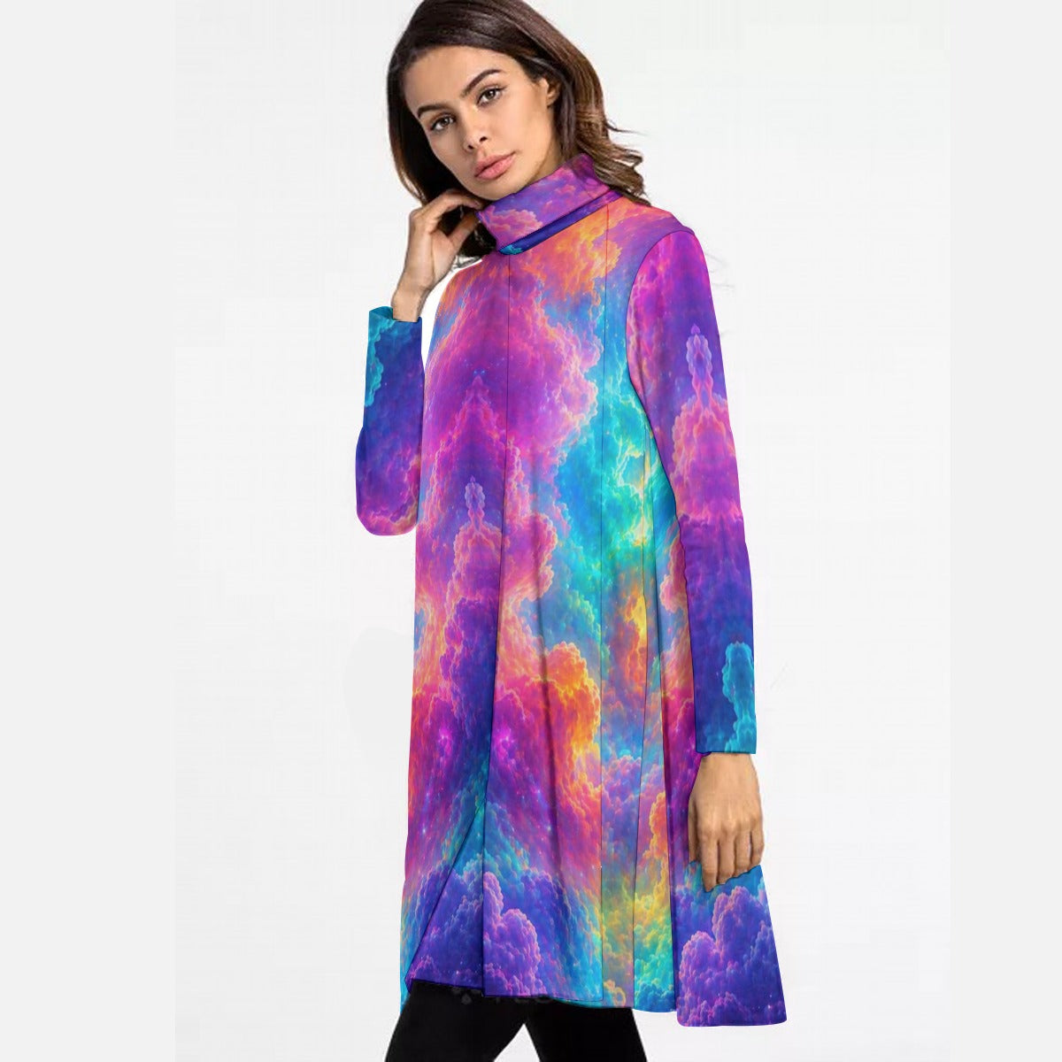 Women's High Neck Dress With Long Sleeve
