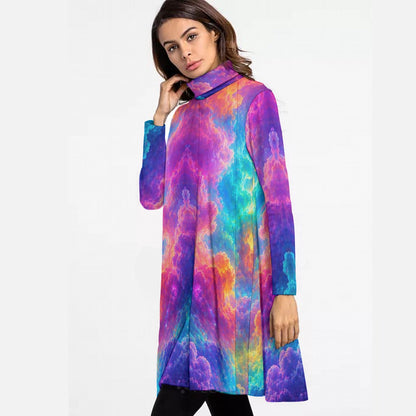 Women's High Neck Dress With Long Sleeve