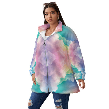Unisex Borg Fleece Stand-up Collar Coat With Zipper Closure(Plus Size)