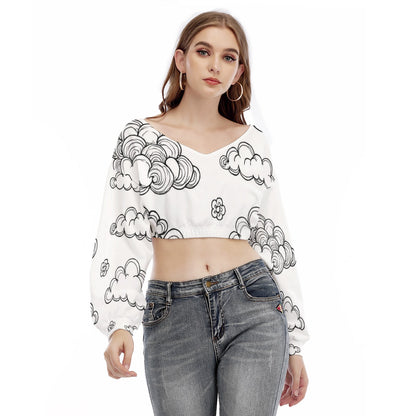 Women's V-neck Long Sleeve Cropped Sweatshirt