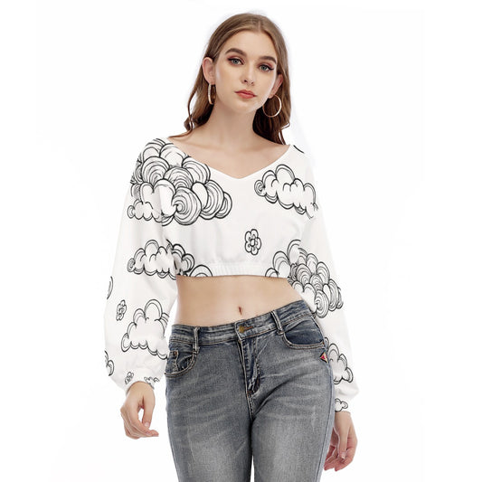 Women's V-neck Long Sleeve Cropped Sweatshirt