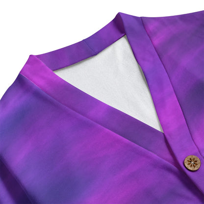 Unisex V-neck Knitted Fleece Cardigan With Button Closure