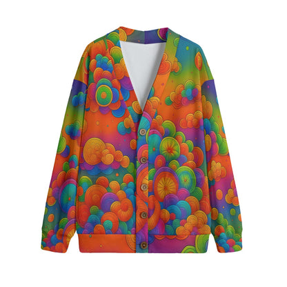 Unisex V-neck Knitted Fleece Cardigan With Button Closure