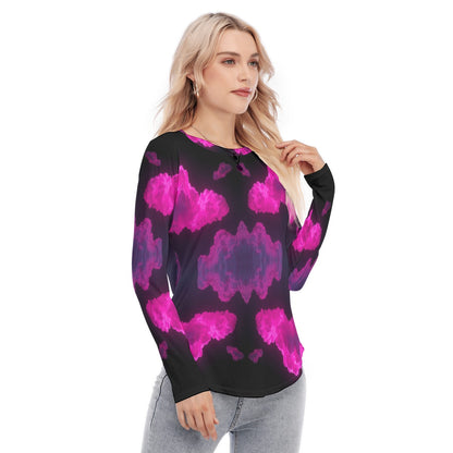 Women's Raglan Sleeves U-Shaped Hem Long Sleeves Blouse