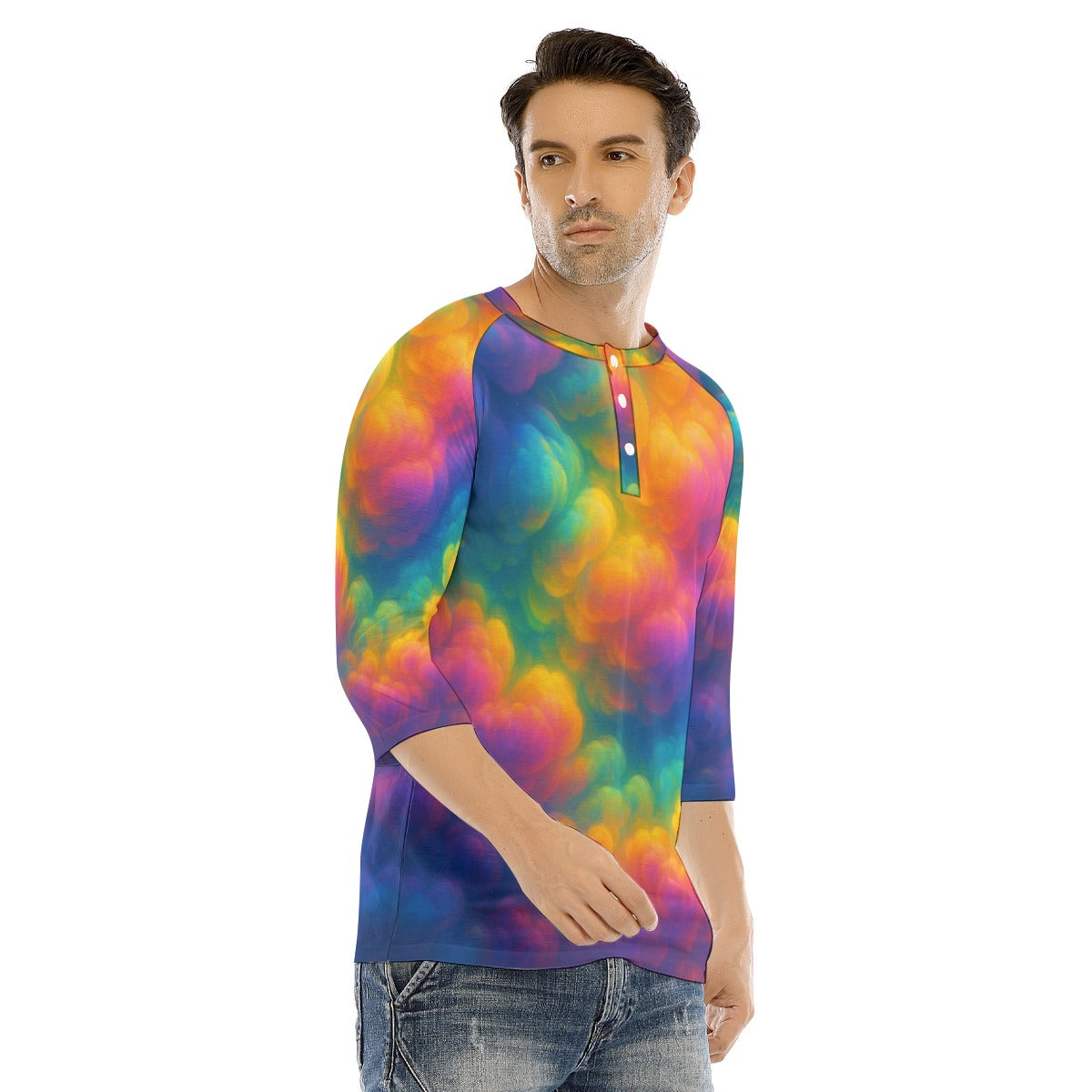 Men's Bracelet Sleeve T-shirt With Button Closure - view 2
