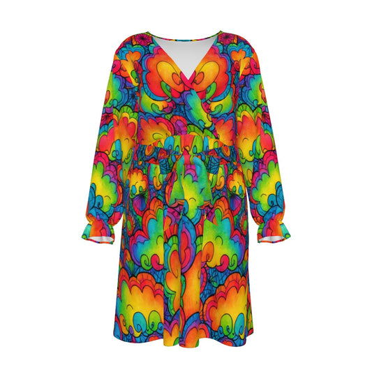 Women's V-neck Dress With Waistband(Plus Size)