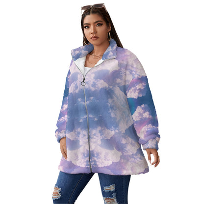 Unisex Borg Fleece Stand-up Collar Coat With Zipper Closure(Plus Size)