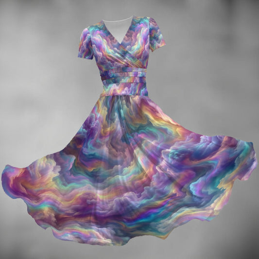All-over Print Women's Short Sleeve V Neck Midi Dress