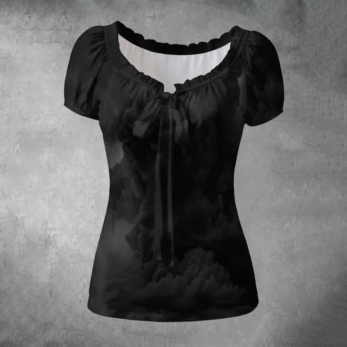 All-over print Women's Puff Sleeve Pleated Shirt