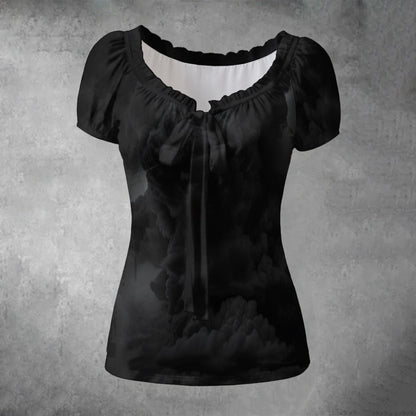 All-over print Women's Puff Sleeve Pleated Shirt