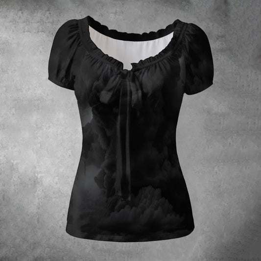 All-over print Women's Puff Sleeve Pleated Shirt
