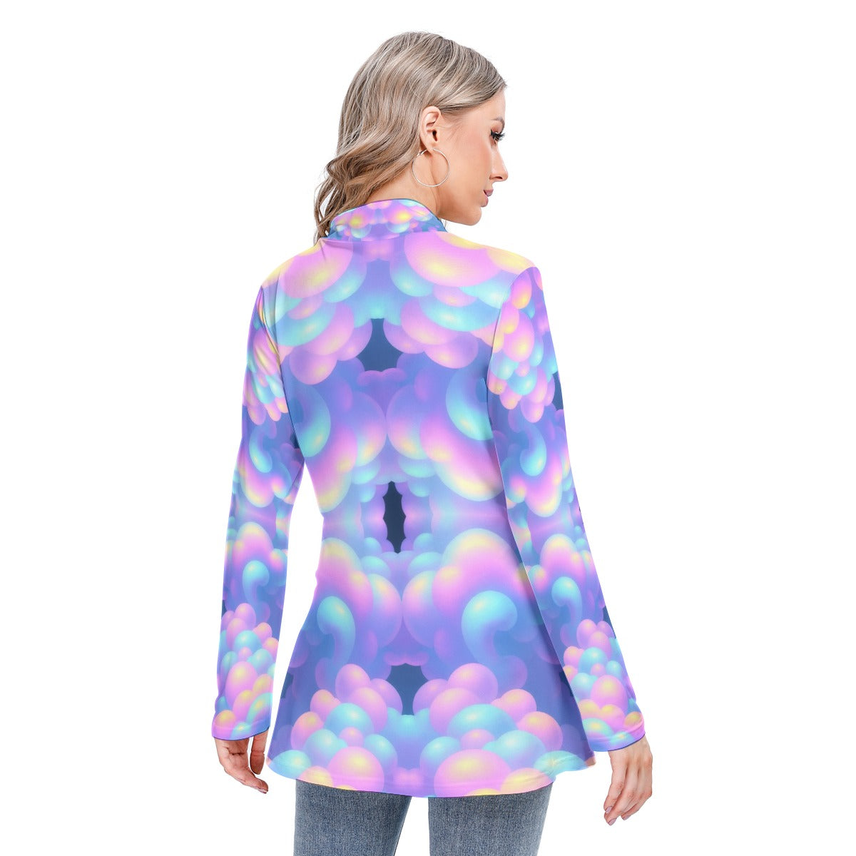 Women's Long-sleeved Heap-neck Slim Casual Tunic Blouse