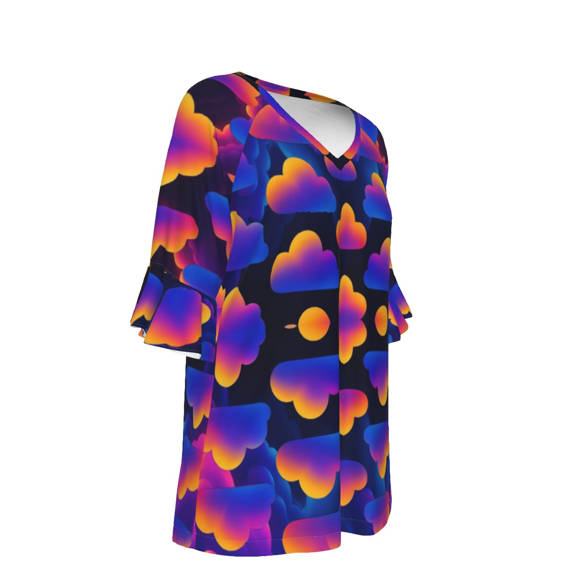 V-neck Women's T-shirt With Bell Sleeve