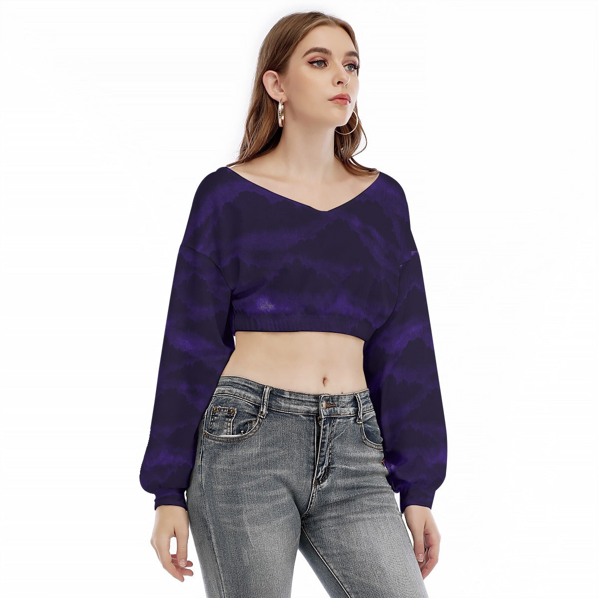 Women's V-neck Long Sleeve Cropped Sweatshirt