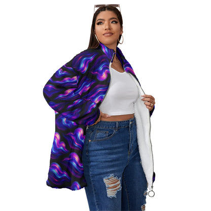 Unisex Borg Fleece Stand-up Collar Coat With Zipper Closure(Plus Size)