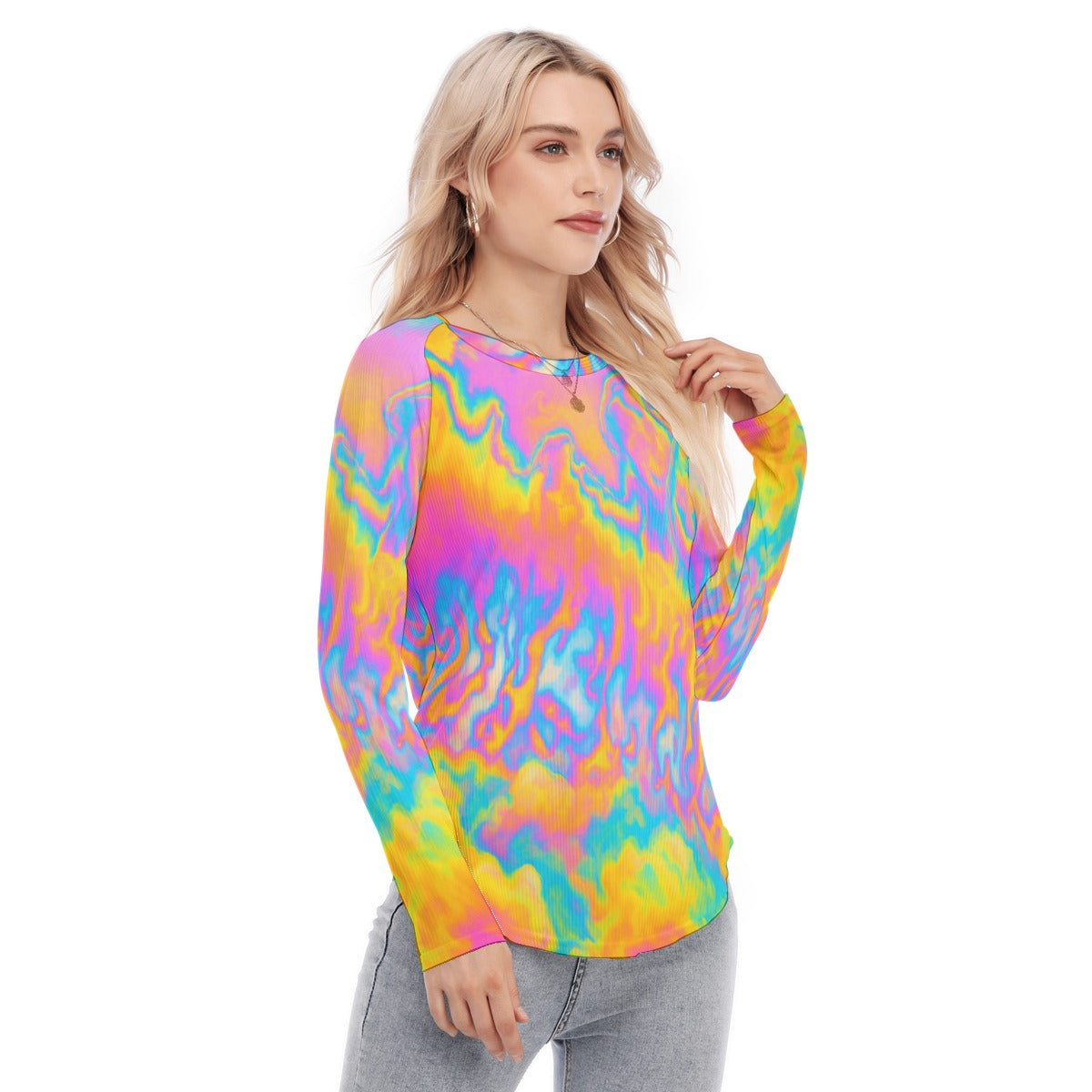 Women's Raglan Sleeves U-Shaped Hem Long Sleeves Blouse
