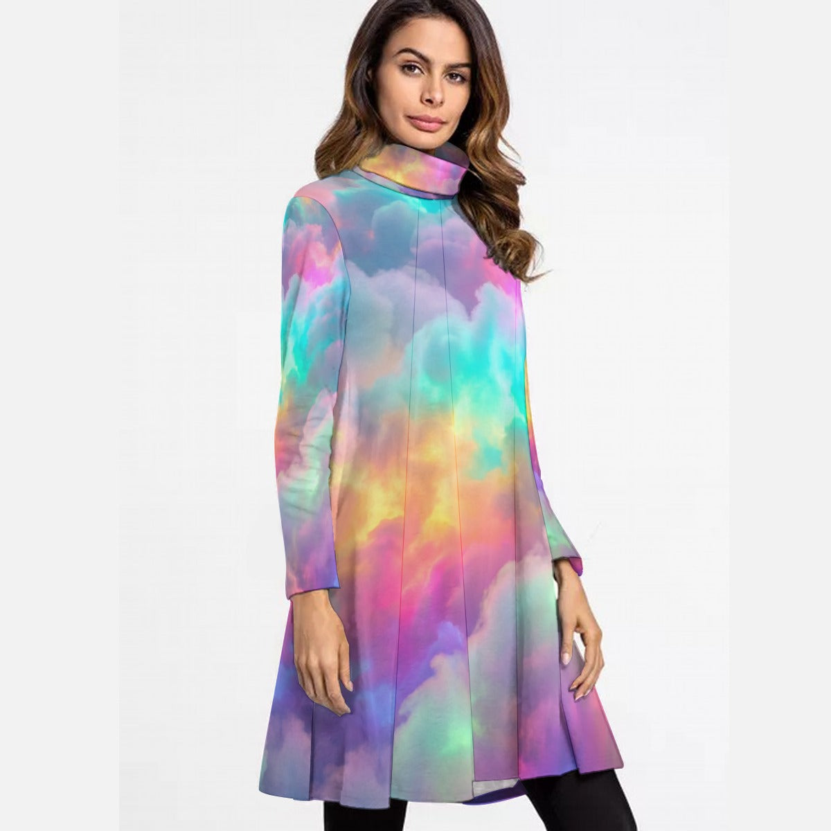 Women's High Neck Dress With Long Sleeve