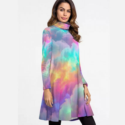 Women's High Neck Dress With Long Sleeve