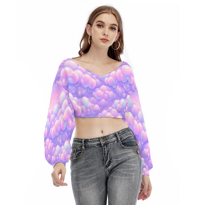 Women's V-neck Long Sleeve Cropped Sweatshirt