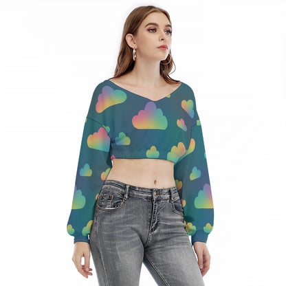 Women's V-neck Long Sleeve Cropped Sweatshirt