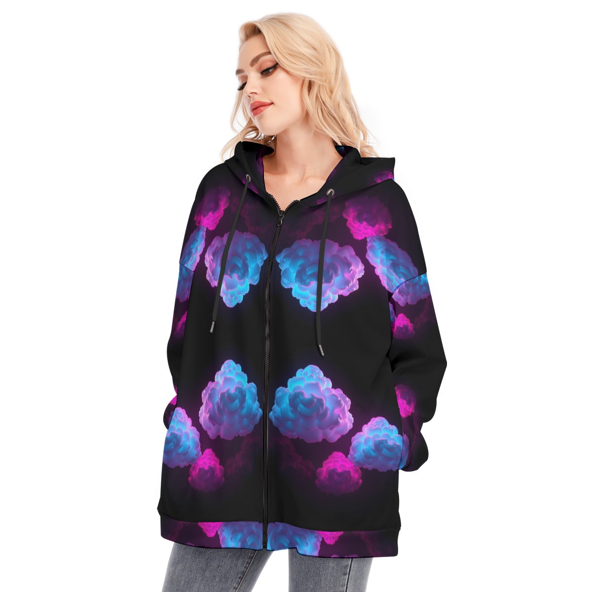 Women's Long Hoodie With Zipper Closure