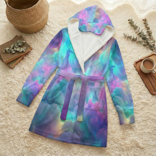 Unisex Flannel Hooded Robe With Eye Mask