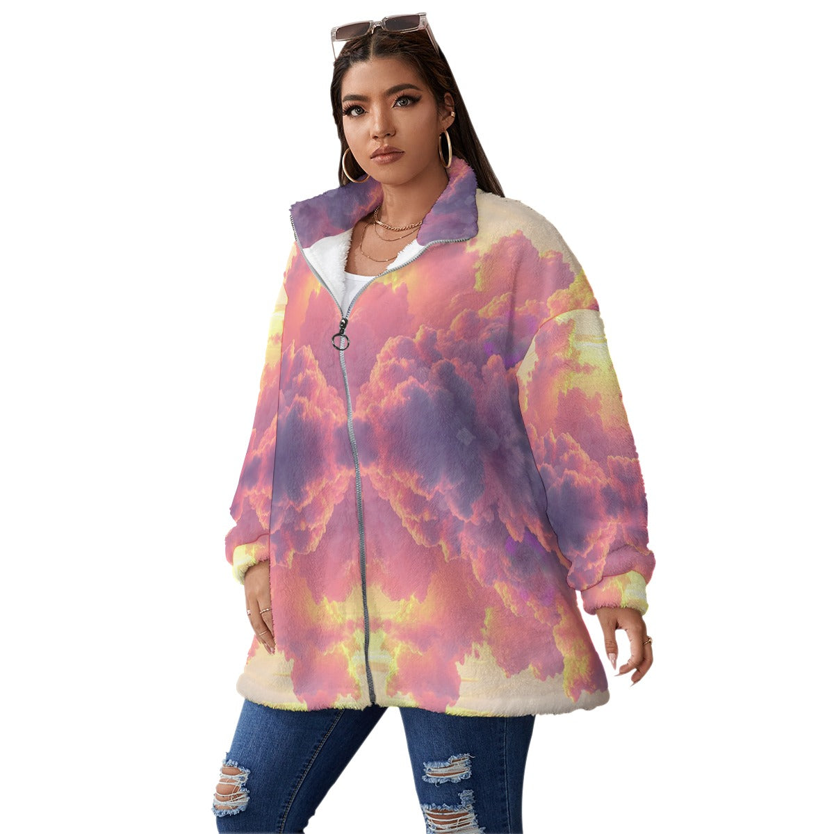 Unisex Borg Fleece Stand-up Collar Coat With Zipper Closure(Plus Size)