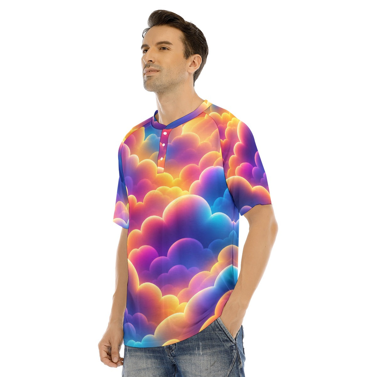 Men's Raglan Sleeve T-shirt With Button Closure
