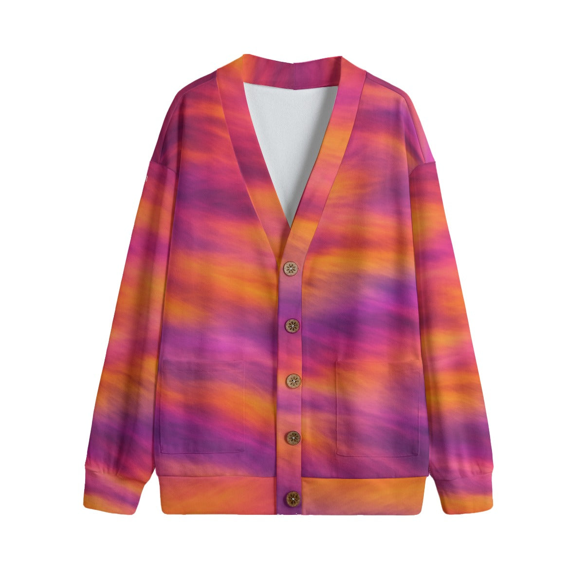 Unisex V-neck Knitted Fleece Cardigan With Button Closure