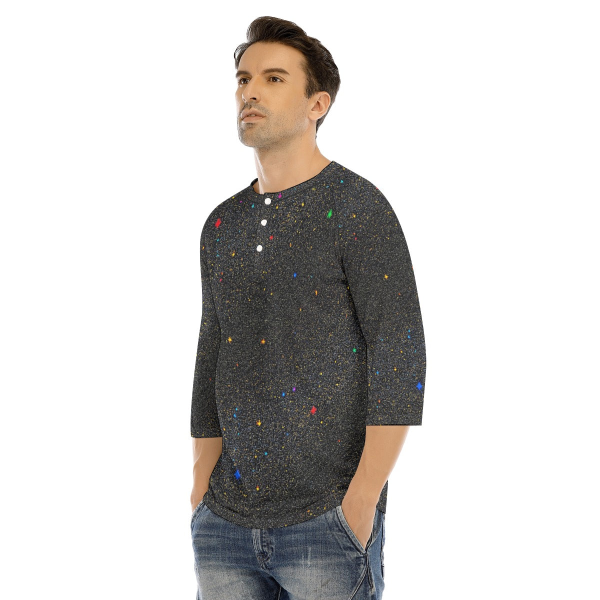 Men's Bracelet Sleeve T-shirt With Button Closure