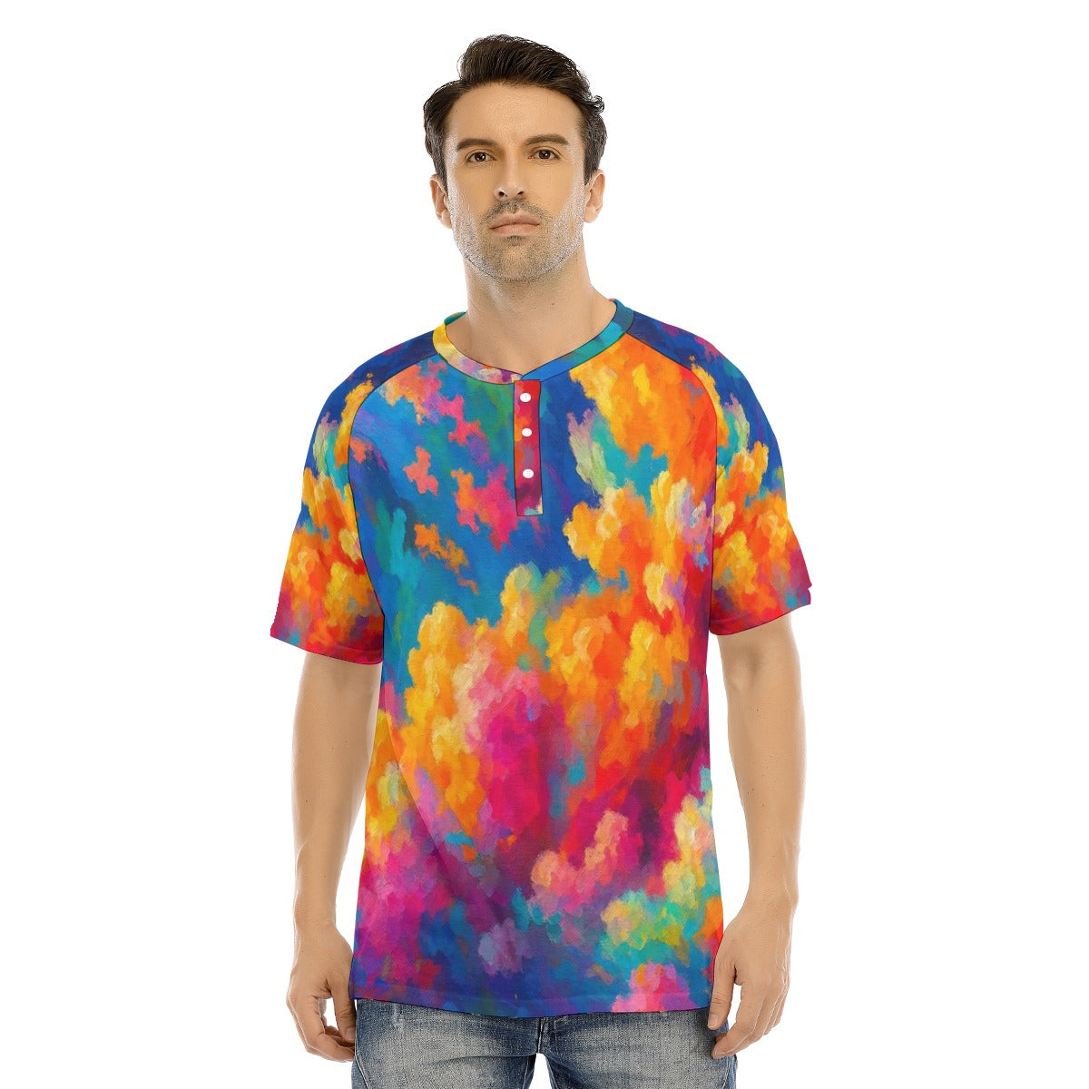 Men's Raglan Sleeve T-shirt With Button Closure