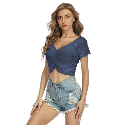 Women's Raglan Drawstring Front Crop Tee