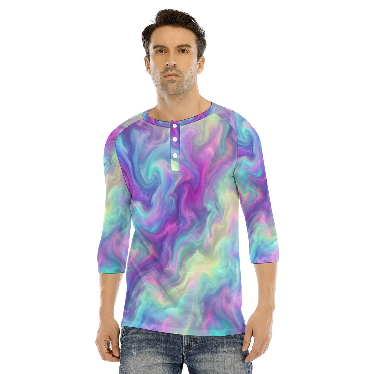 Men's Bracelet Sleeve T-shirt With Button Closure - view 1